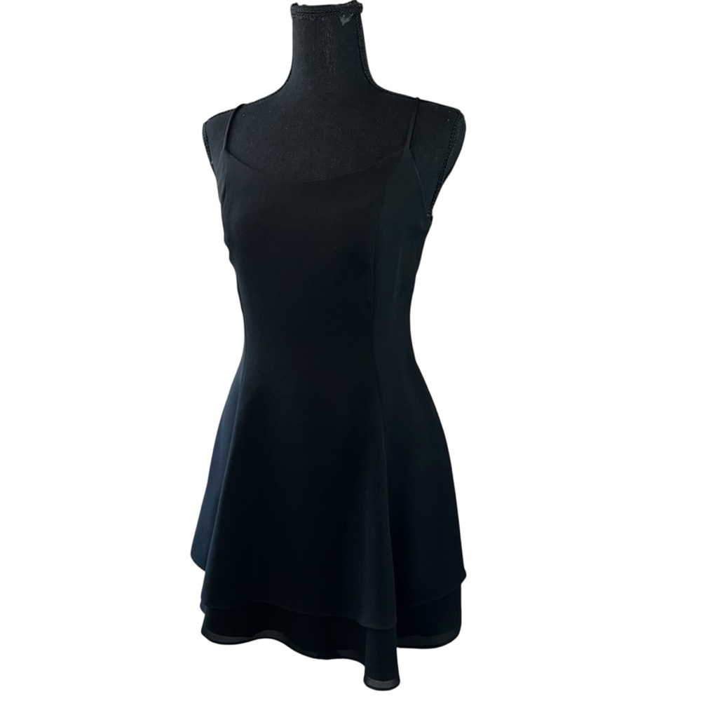 Vintage Black Mini Dress Lace Up Open Back Classy Elegant Small